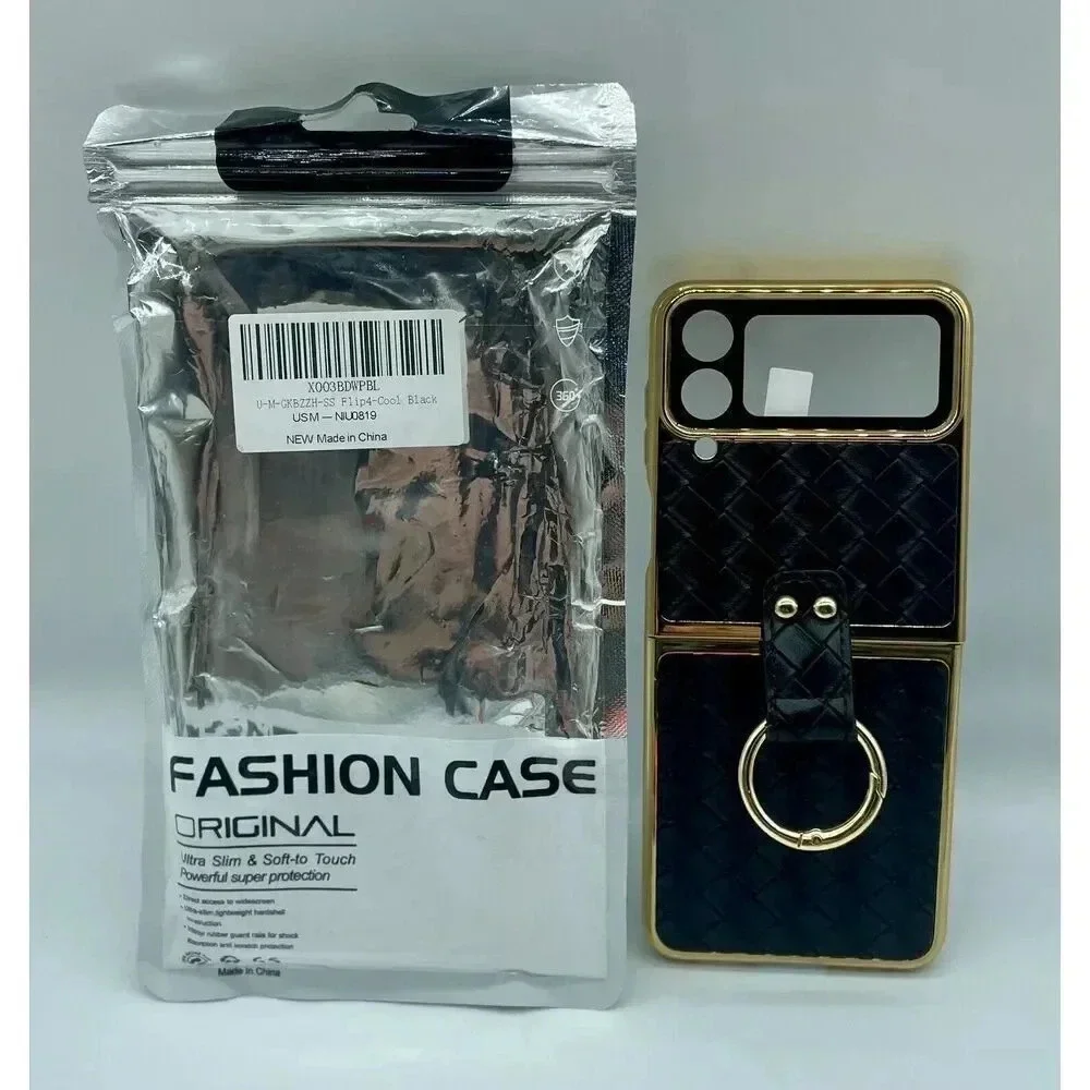 SHIELD Case For Samsung Galaxy Z Flip 4 Weave Fabric Business Style‎ Cool Black
