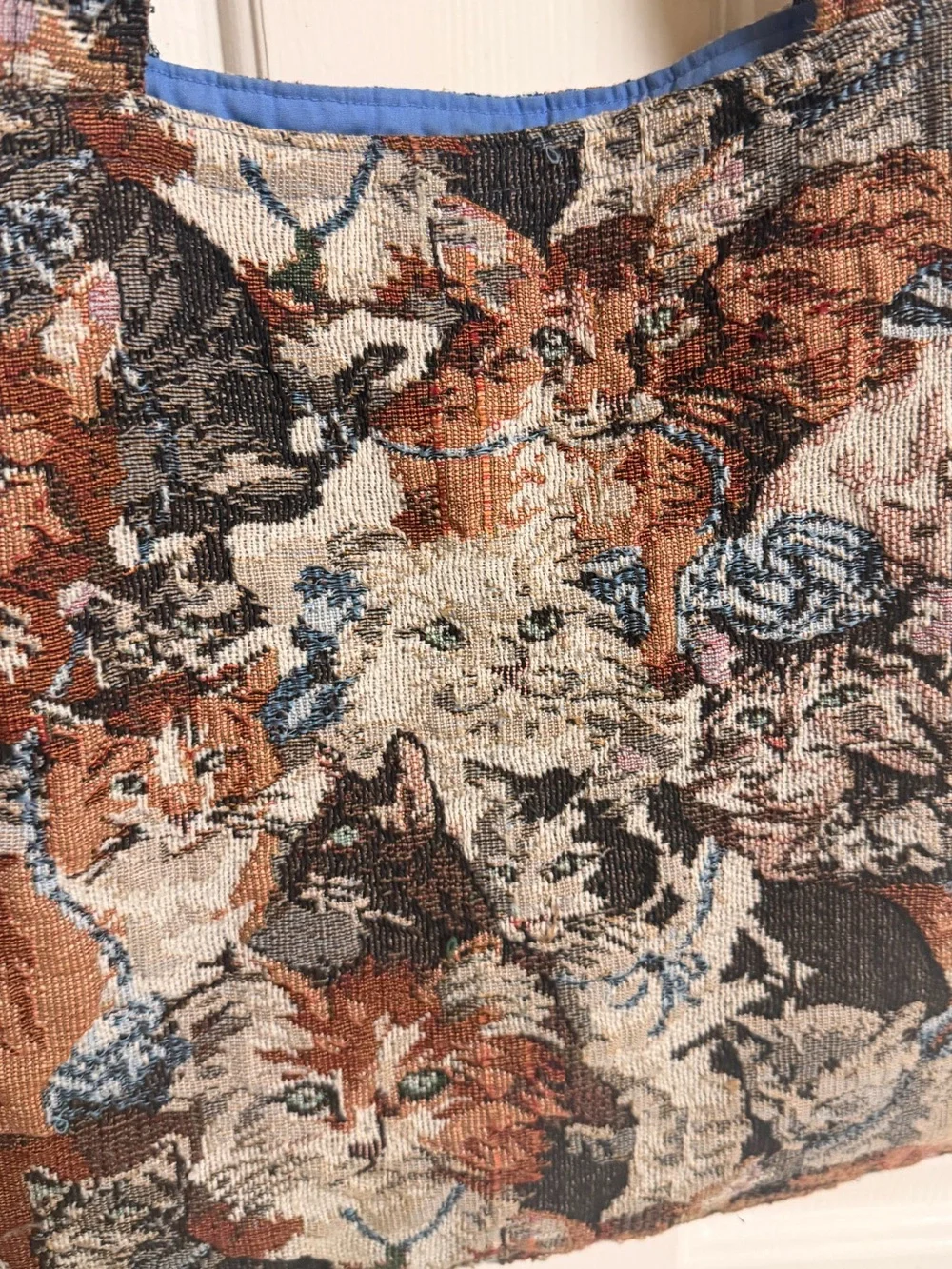 VTG 90s Cat Kitty Tapestry Tote Bag