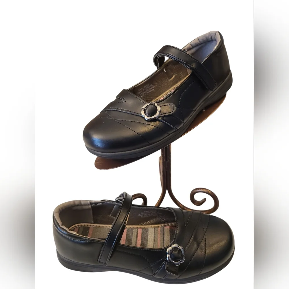 French Toast Shoes Black Mary Janes‎ Pink Plaid Lining Toddler Size 5