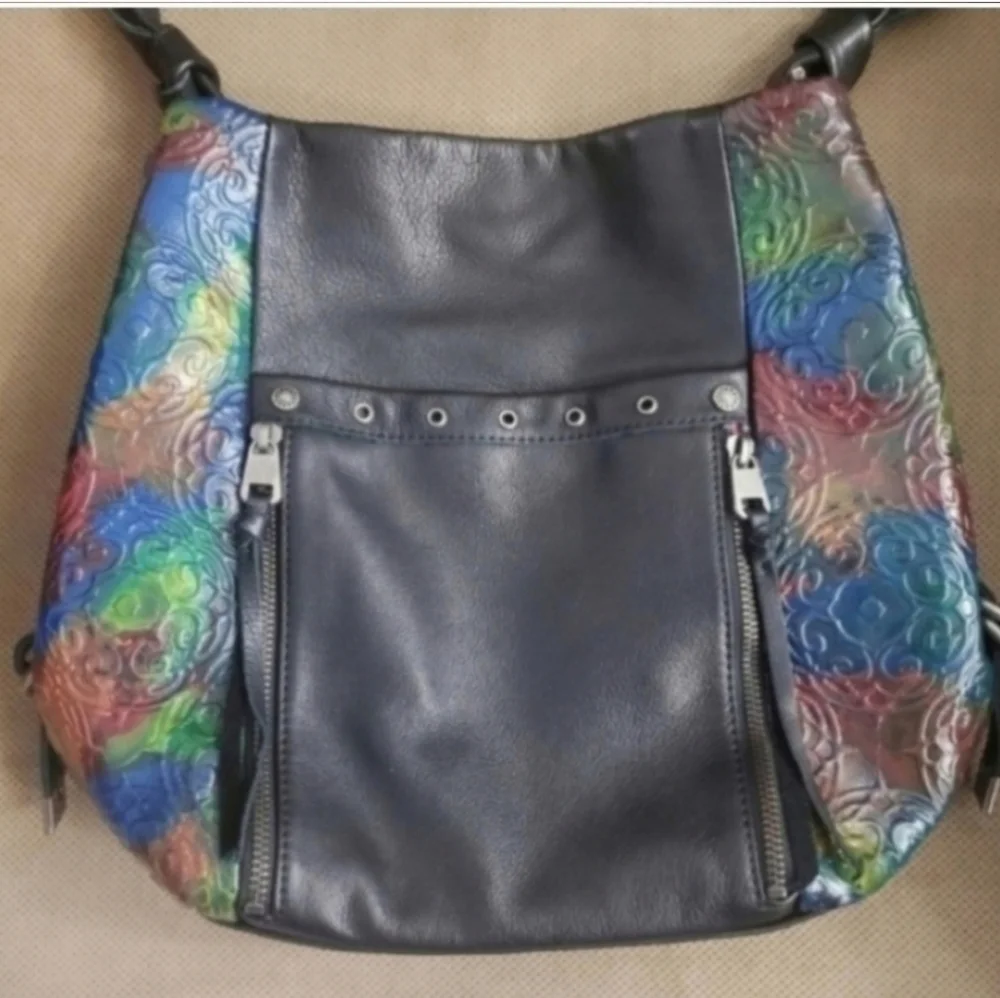 The Sak Ojai hand painted leather rainbow tote bag