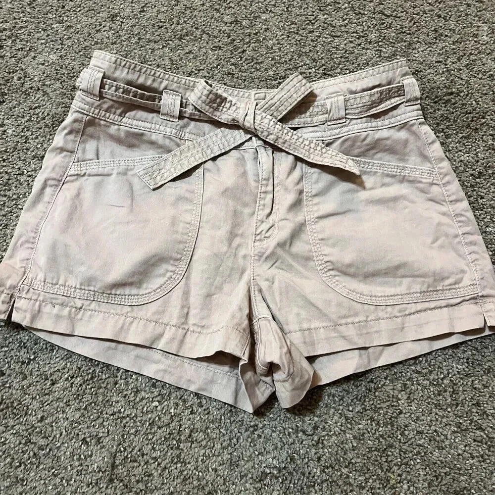 Y2K American Eagle Womens Mid Rise Midi Stretch Khaki Tan Shorts Size 4‎ Safari