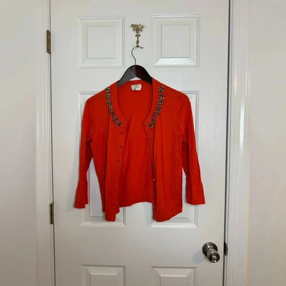 Kate Spade cardigan medium red orange silver Live colorfully