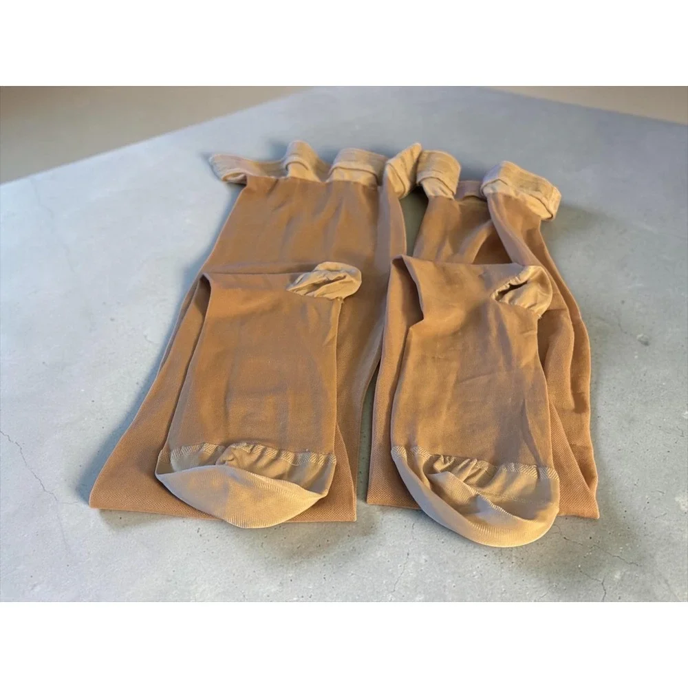 Medical Compression Thigh High Stockings Beige StayUp Silicone Lace Top Pair