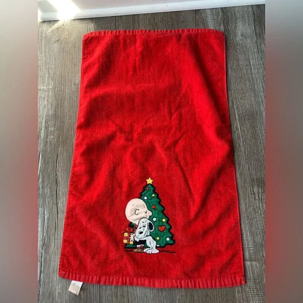 VTG Peanuts Character Charlie Brown Christmas Dish Towel Red Green Medium EUC