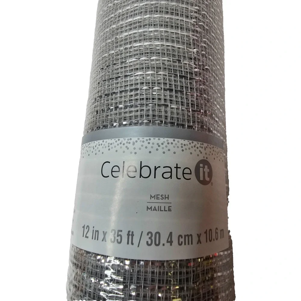 New in plastic Celebrate It silver decorating mesh 12 inches by 35 feet