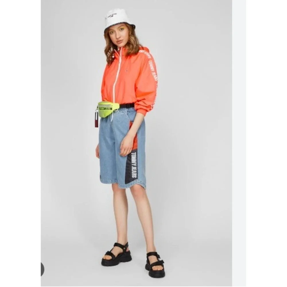 Tommy Jeans Denim Shorts Retro 90s Denim High-Rise Long Colorblock Streetwear XS