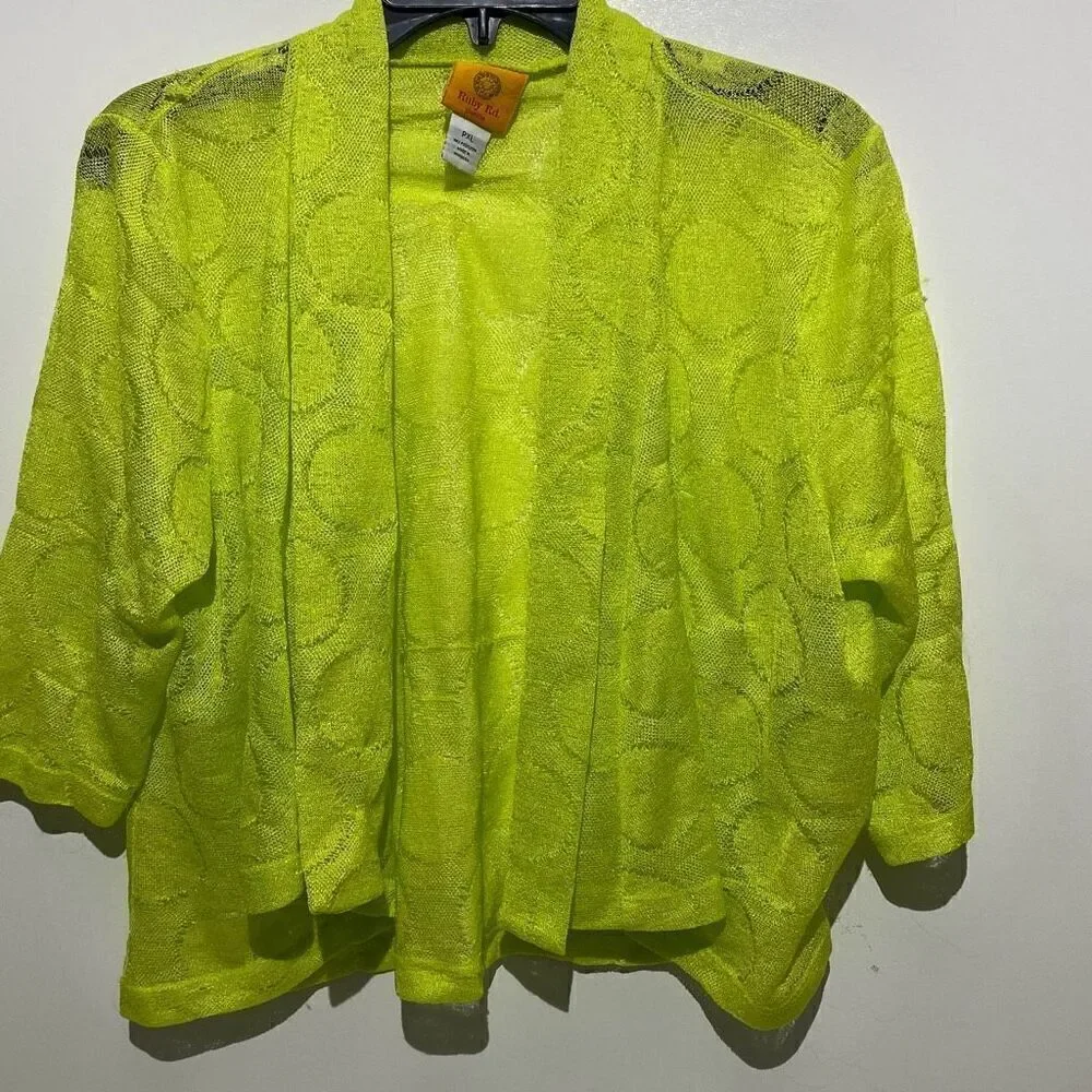 Rudy Rd. Women's Yellow Green Open‎ Lace Knit Cardigan Size PXL
