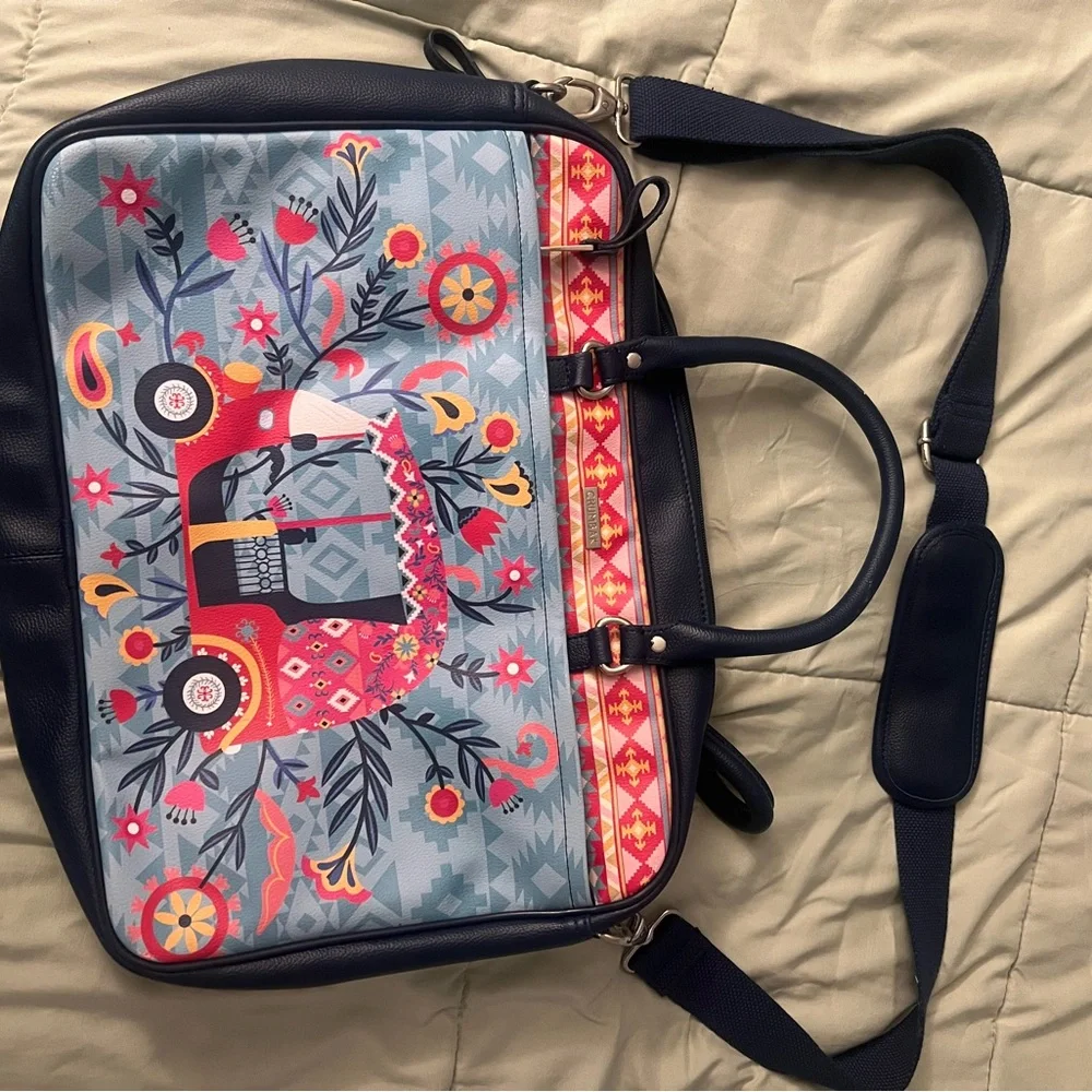Blue Floral Elephant Print Weekender Tote Bag