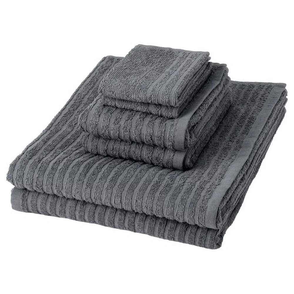 Plush Ribbed Bath Towel Set - Charcoal