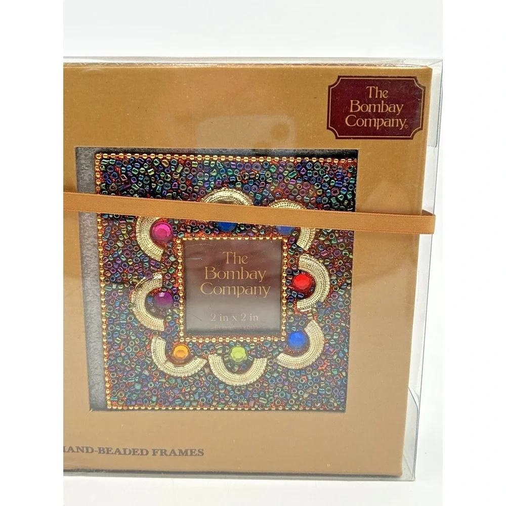 The Bombay Company Boxed Set of 2 Harlequin Hand-Beaded 4X4 Picture Frames NIB