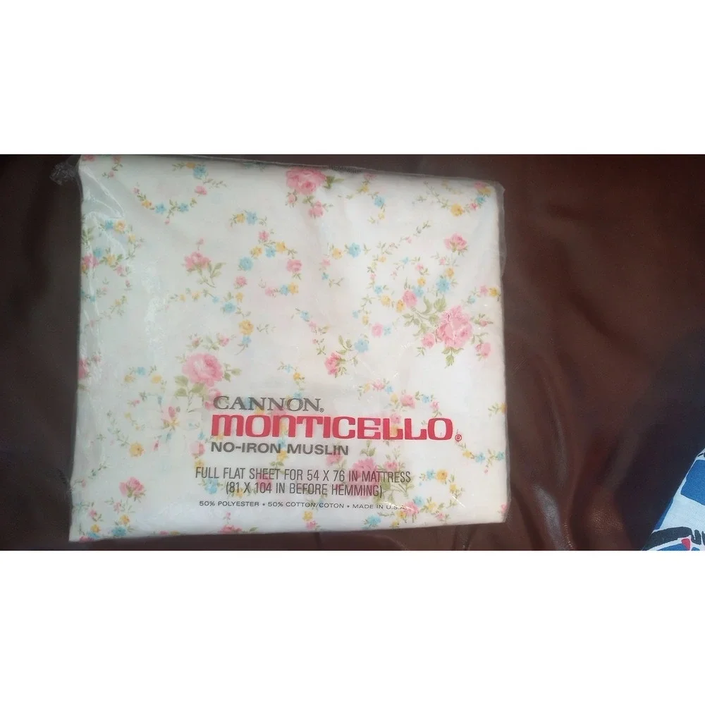 NOS Cannon Full‎ Flat Sheet Roses Floral Monticello Deadstock