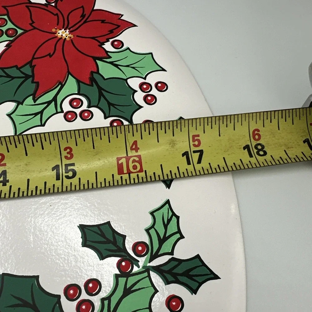 Set of 4 VTG‎ Vinyl Placemats Poinsettias Holly White Oblong Christmas Holiday
