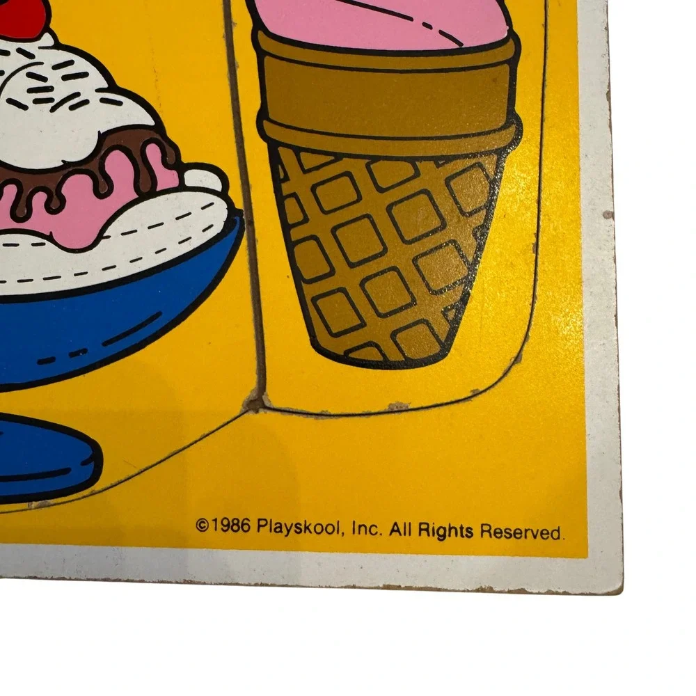 Playskool 190-07 Ice Cream Treats Wooden Puzzle 4 Pieces Ages 1-3 Years USA 1986