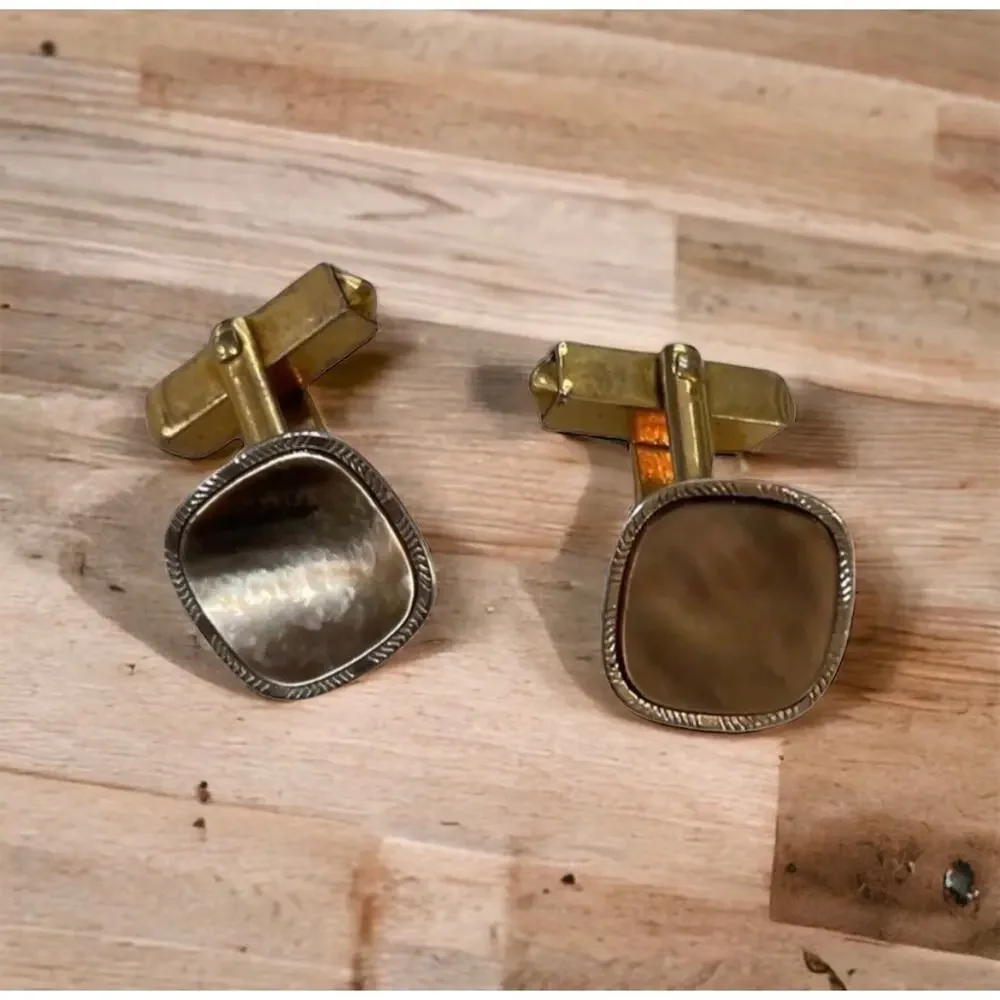 Vintage‎ SWANK Cufflinks Mens Gold Plated Abalone Studs 50s Grandpa Luxury