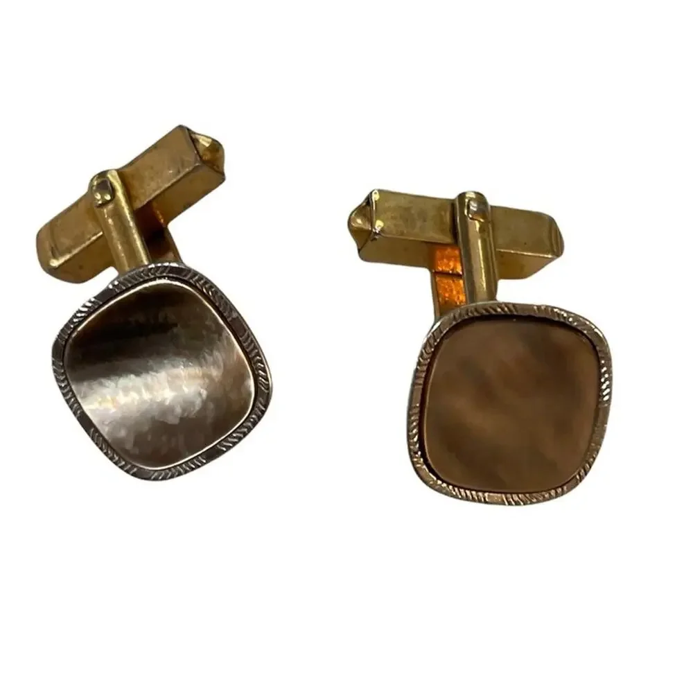 Vintage‎ SWANK Cufflinks Mens Gold Plated Abalone Studs 50s Grandpa Luxury