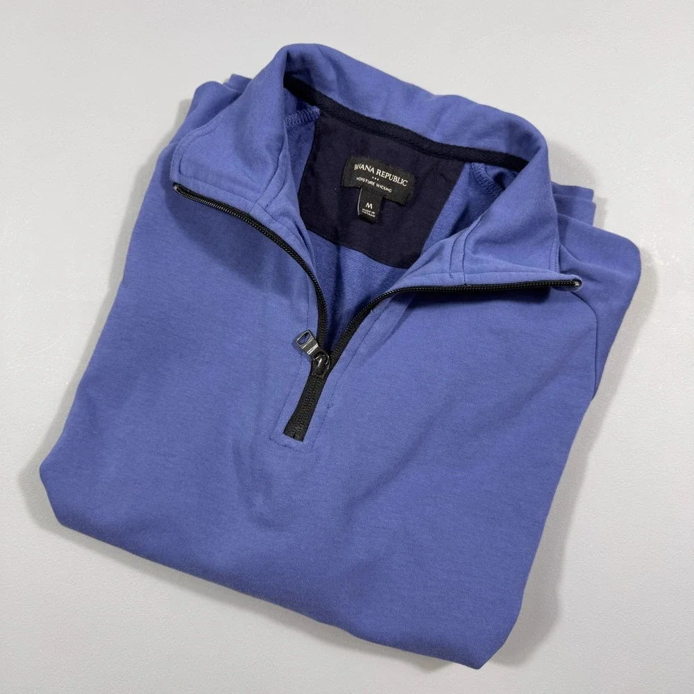 Banana Republic Men's Blue Moisture Wicking Quarter Zip Pullover Sweater‎ M