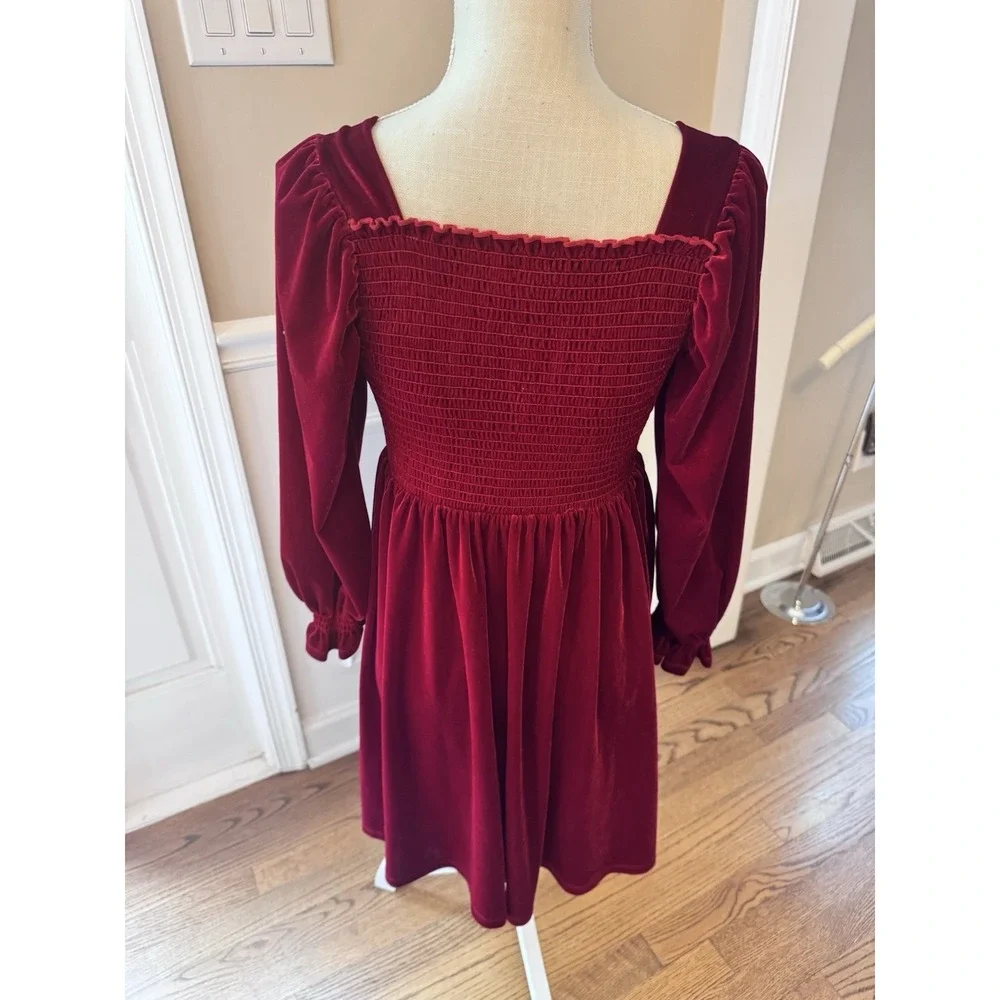 BONNIE JEAN Big Girl's 16 Red Smocked & Ruffled Velvet Dress