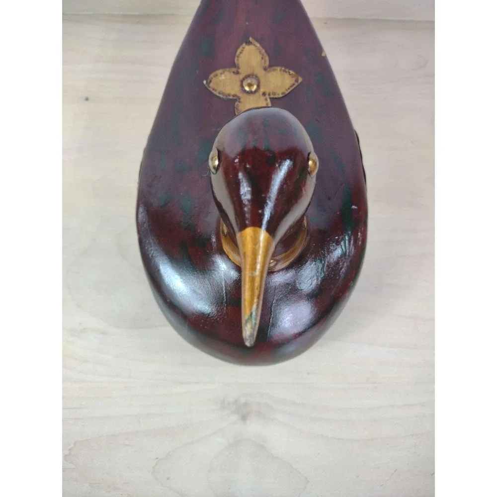 Wooden Folk Art Duck Decoy Wood Brass Country Decor 14 Inch Vtg Knicks SEE