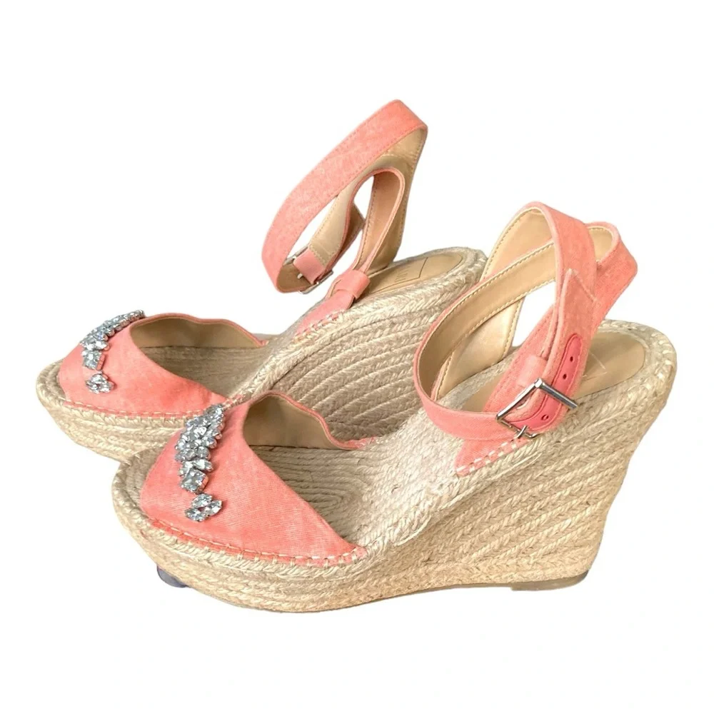 Kaari Blue Wedge Coral Color Wrap Strap‎ & Rhinestones Size 11