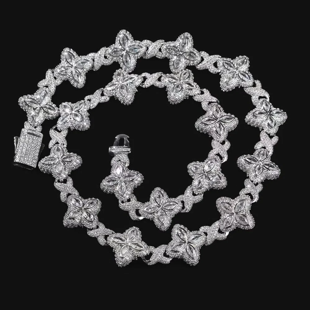 Silver Men Clover Chain Necklace 20inch