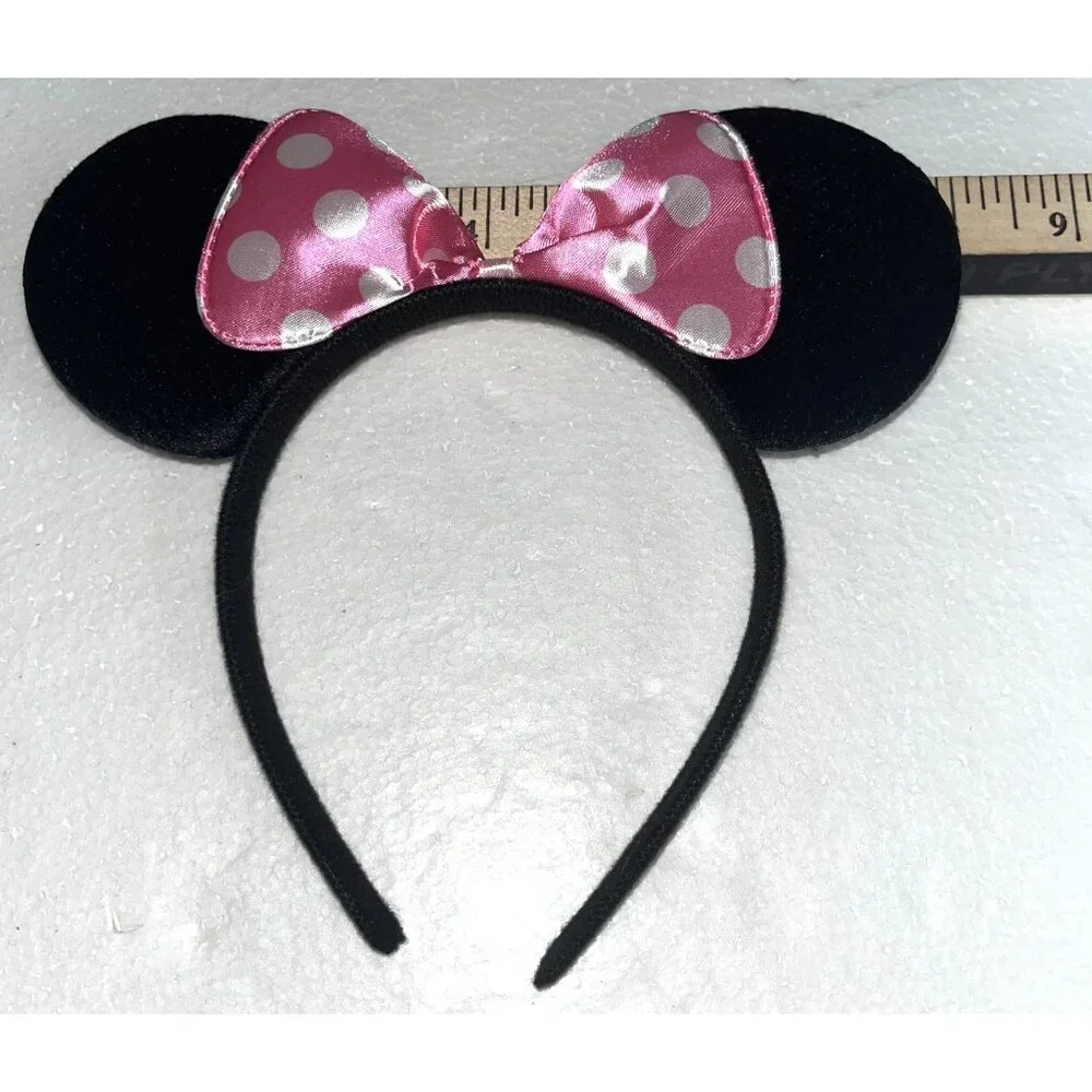 Childs Minnie Mouse Ears Headband‎ With Pink Polka Dot Satin Bow Disney Party