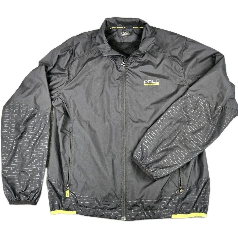 Polo Sport Ralph Lauren Windbreaker Jacket Men's Large Black/Yellow‎ Cycling