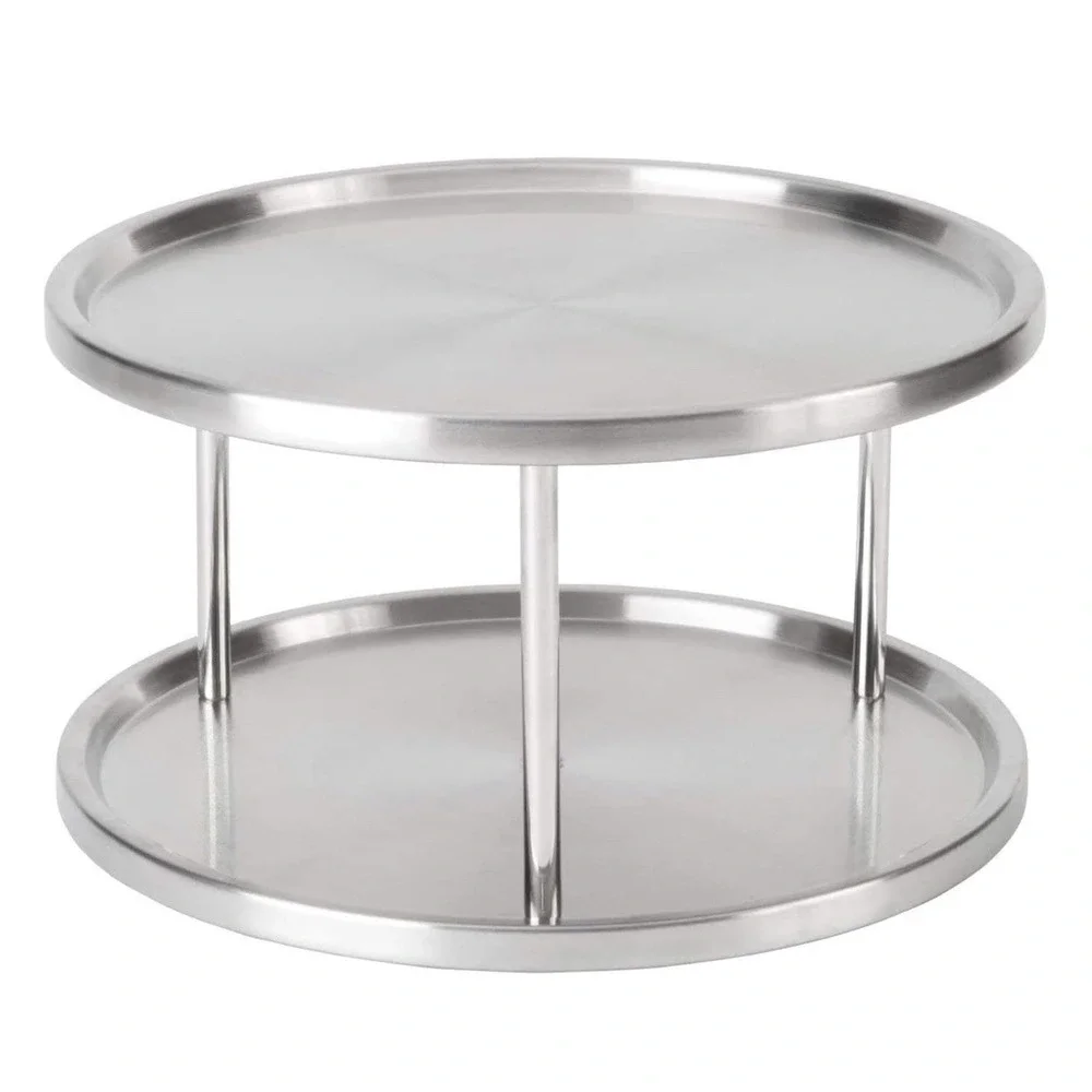 Lazy Susan 2 Tier Stainless Steel 360 Degree Turntable Carousel Rotating Stand