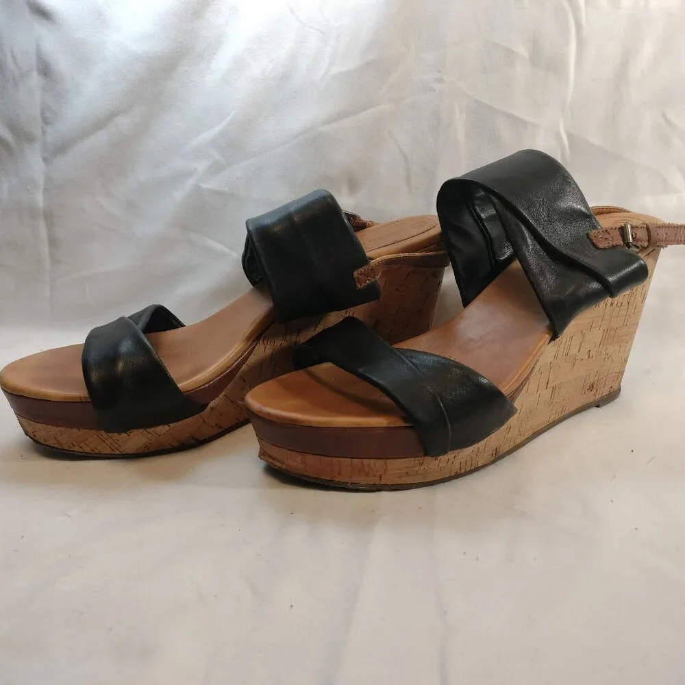 Corso Como Two-Tone Black and Brown Leather Cork‎ Wedges 9.5 - Worn Once!