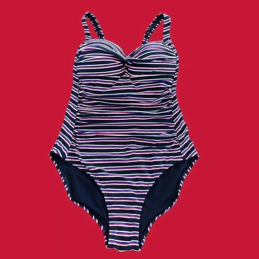 Nip Tuck‎ Womens size US 6 Striped One Piece Swimsuit Patriotic Navy adjustable