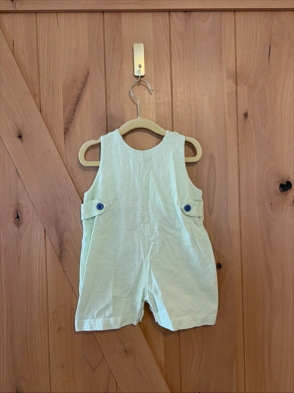 Toddler Knit Jon Jon Green Stripe Romper 18 Mo USA Made Loch Ness Dino Unisex