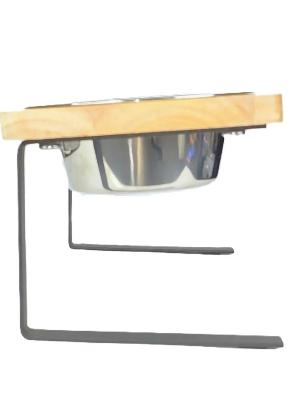 Elevated Double Cat Dog Bowls Wooden 15° Tilted Raised Stand Stainless Steel