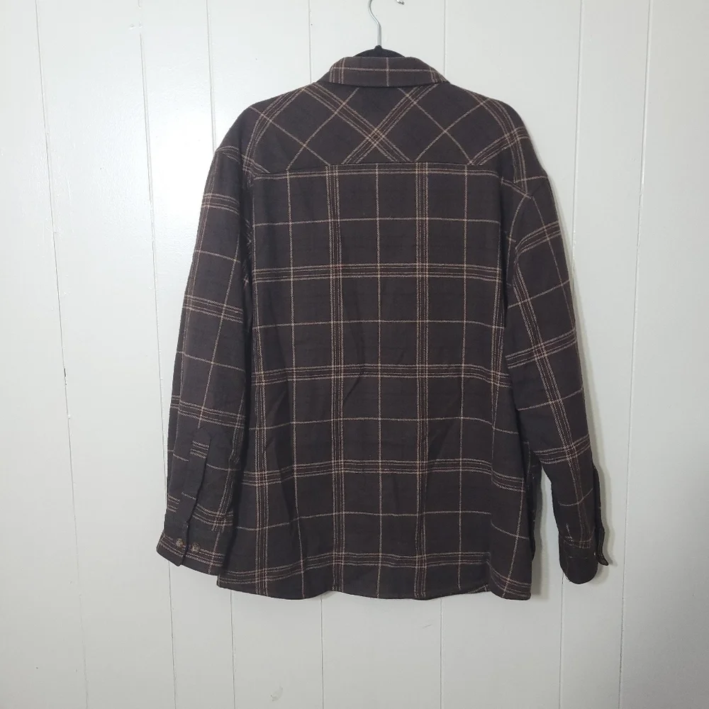 Levi Strauss &Co Mens Flannel Shirt Jacket Brown Plaid Quilt Lining Size M