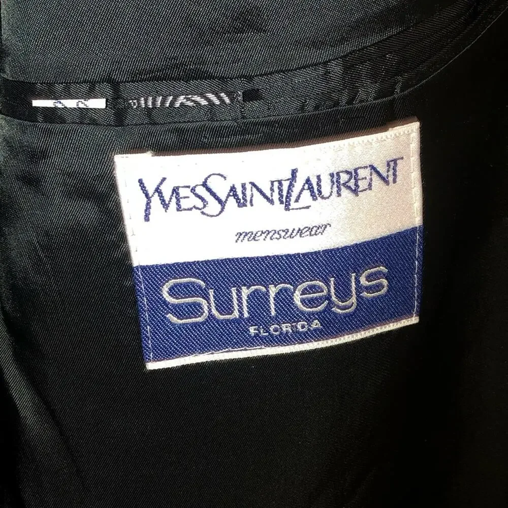 Vintage Yves Saint Laurent black blazer gray pinstripe sports coat suit size 46R