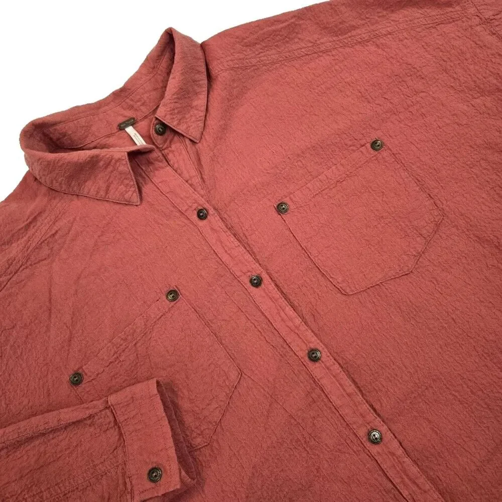 Free People Love Her Madly Long‎ XS Sleeve Button Up Tunic Shirt Coral Oversized