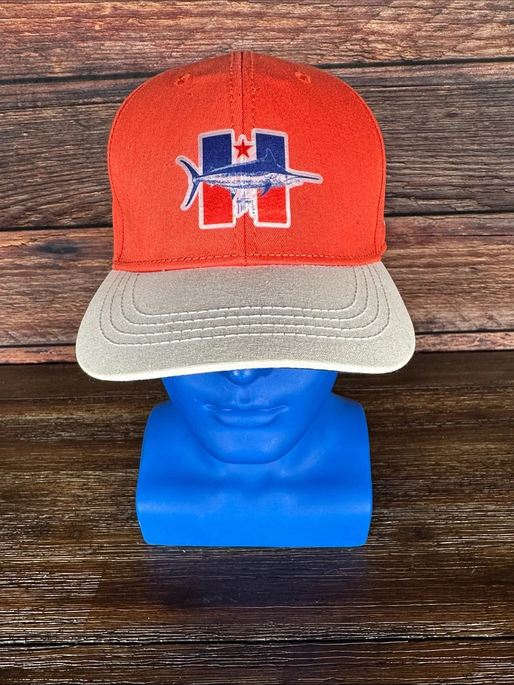 NWT! Guy Harvey Orange Snapback Cap with White Curved Brim and Embroidered Patch