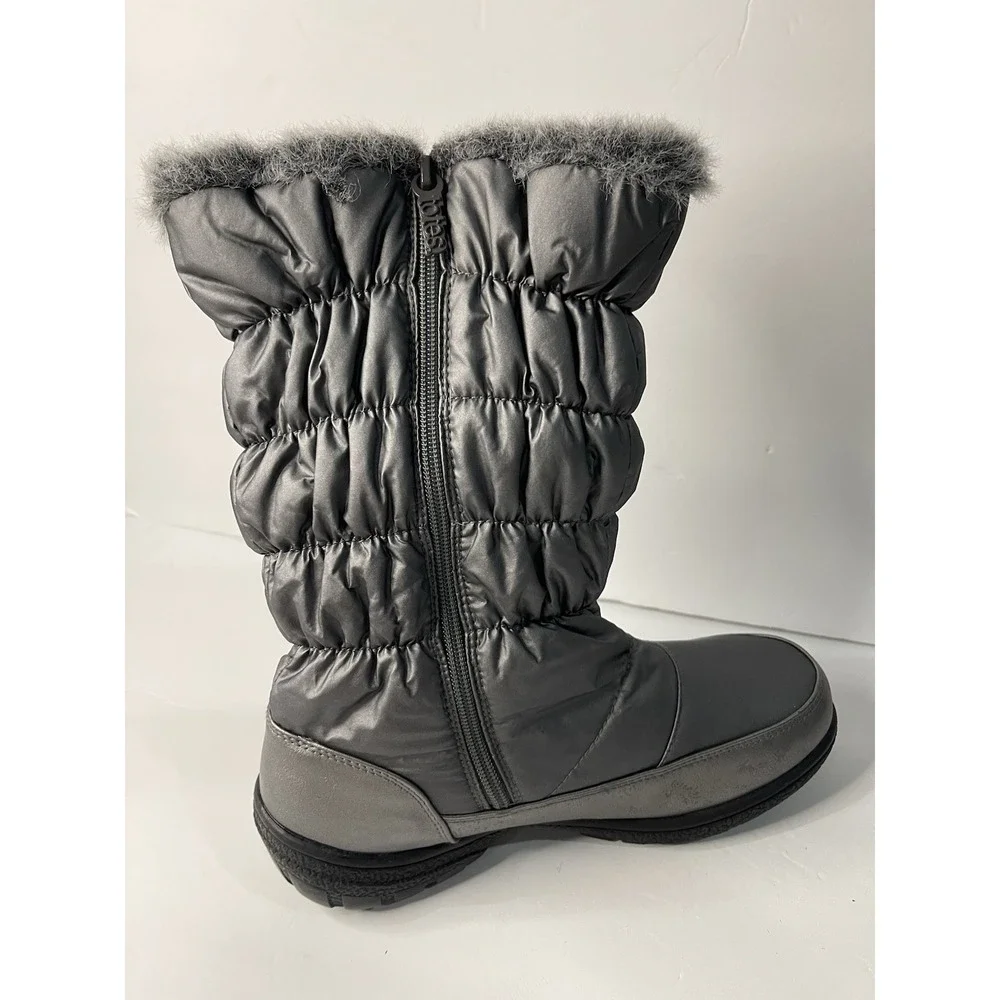 Totes bryce‎ buckle side zip faux fur lined gray snow boot waterproof 9M