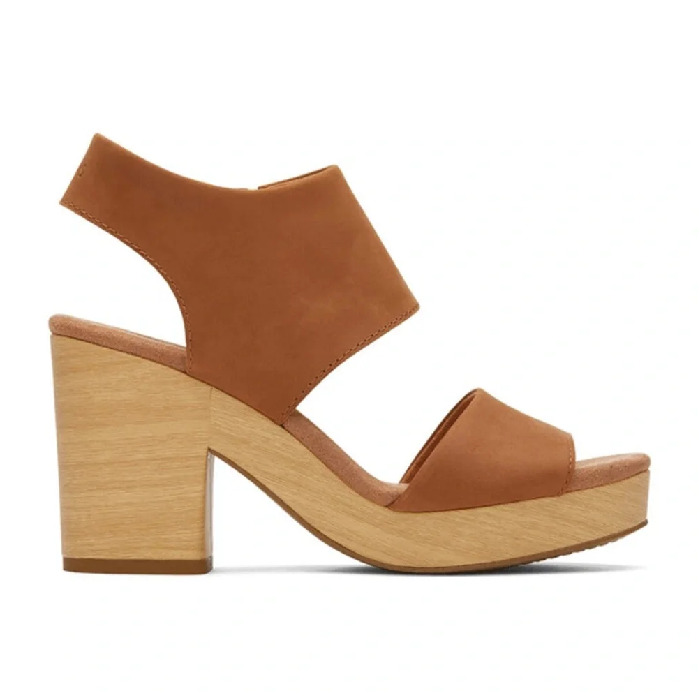 TOMS - MAJORCA PLATFORM - LEATHER TAN Wedges - Size 9 - NEW