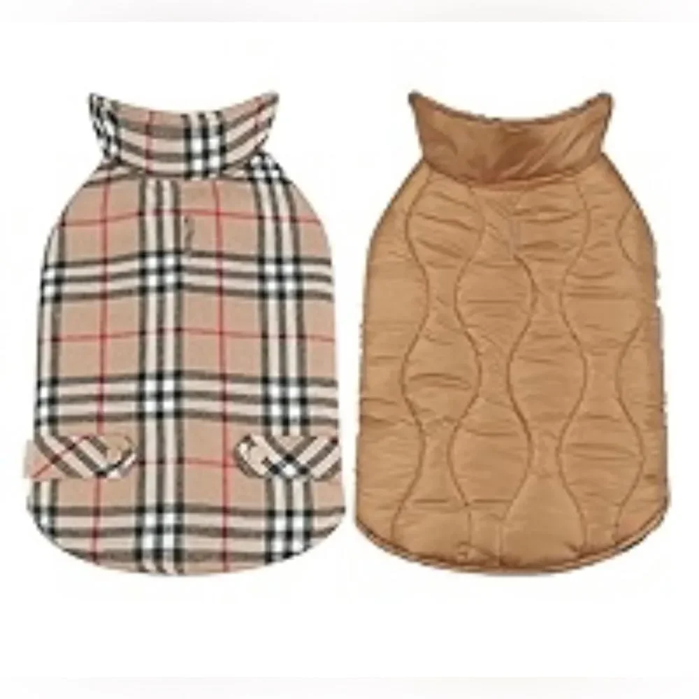 Vivaglory Reversible Plaid and Tan Dog Coat (Burberry look-alike) soooo cute!
