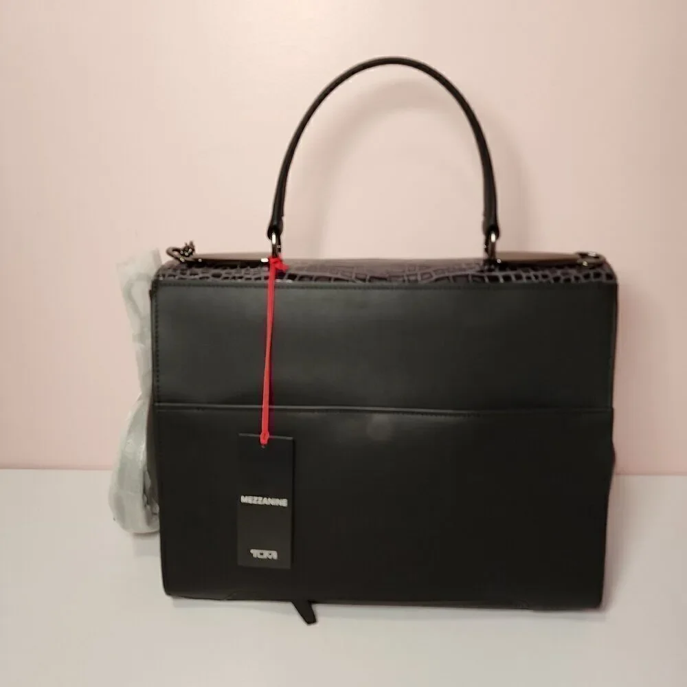 NWT Tumi Mezzanine RIVERA Crocodile Embossed Leather Satchel GREY