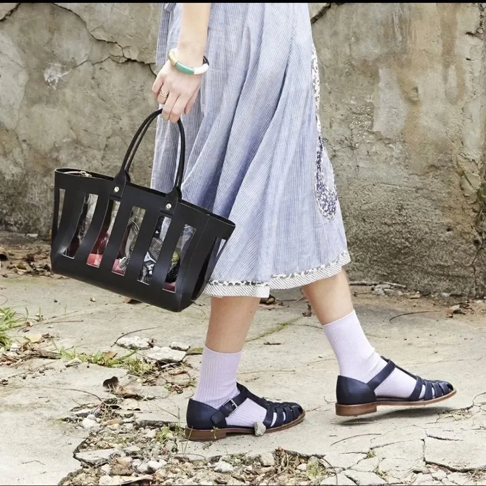 Clare V. Rafael Black Leather Peek A Boo Tote Bag