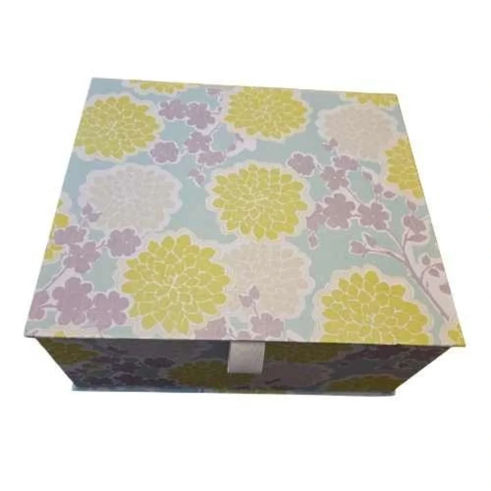 Decorative Storage Box Yellow Gray‎ Floral Pattern Hinged Lid Keepsake Organizer