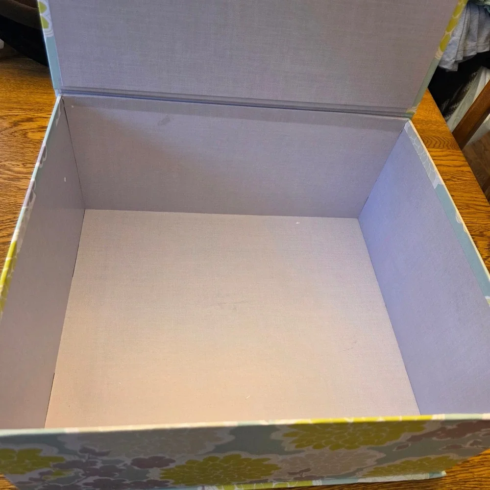 Decorative Storage Box Yellow Gray‎ Floral Pattern Hinged Lid Keepsake Organizer
