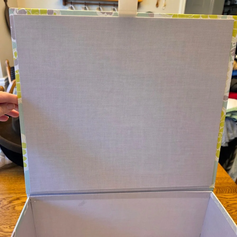 Decorative Storage Box Yellow Gray‎ Floral Pattern Hinged Lid Keepsake Organizer