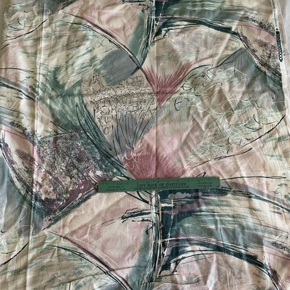 Interior Fabric Design Vintage Abstract Mauve Green Multicolor 1 Yard 52”W 36”L