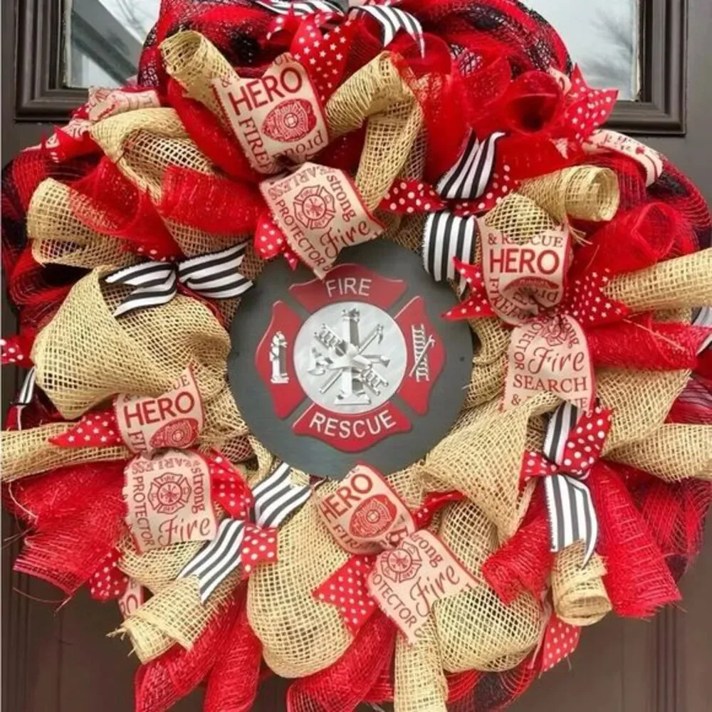 Handmade fireman firefighter rescue wreath 23 inch