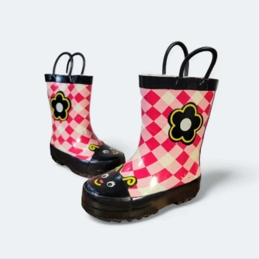 Kids Rain boots Flower Ladybug Gingham Picnic Checkerboard Size 5.5