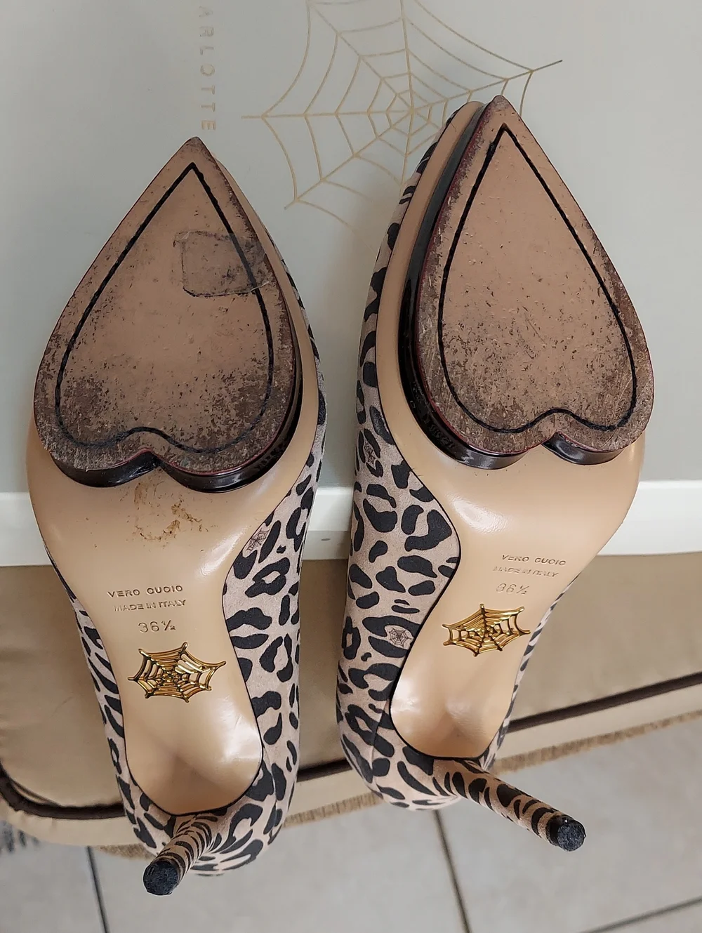 Charlotte Olympia Shoes, Size 6.5, Leopard Print Leather Platform Heels
