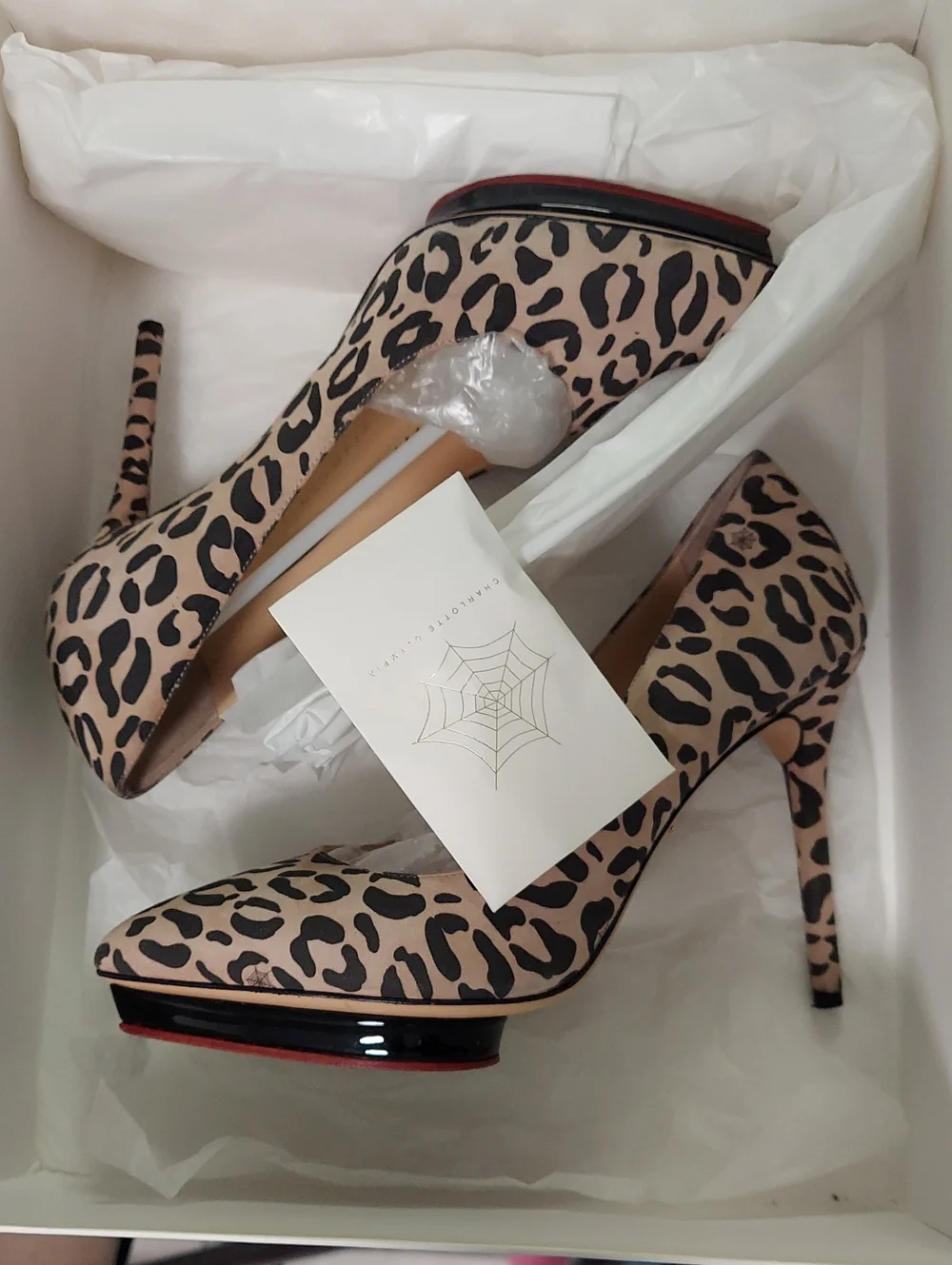 Charlotte Olympia Shoes, Size 6.5, Leopard Print Leather Platform Heels
