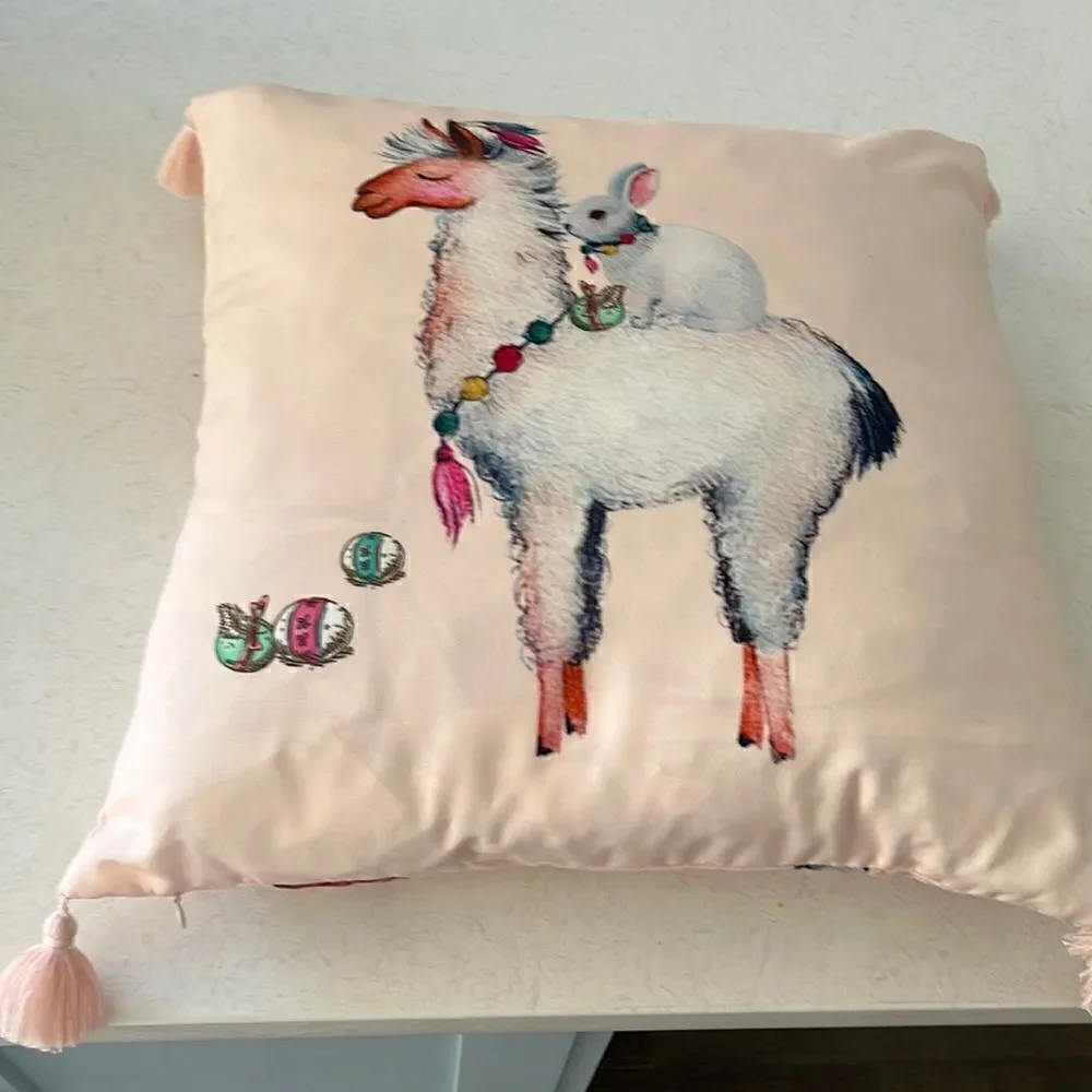 Llama and bunnies Easter / spring pillow New