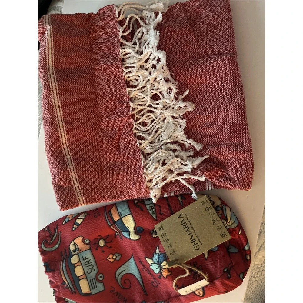 Turkish Beach Towel with Travel Bag 39 x 71 Quick Dry Sand Free Lightweight L...